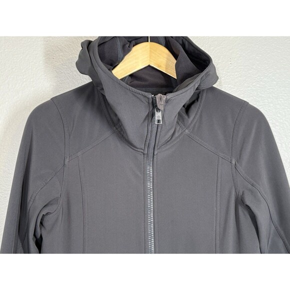 Lululemon Apres Women's Long Gray Softshell Hooded Jacket Full Zip Coat Size 4 - Picture 3 of 16
